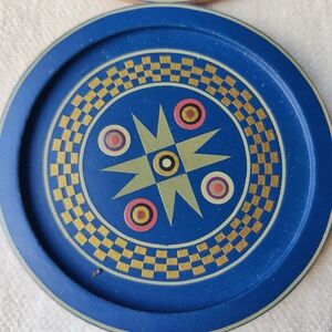 Mosaic Hex Sign Coasters Wood Set 6 EUC Pennsylvania Dutch Geometric Painted